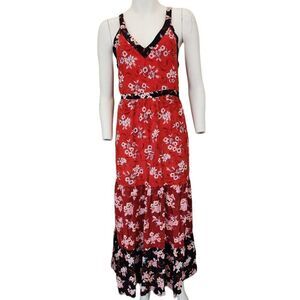 Loft women's size 8 strappy criss cross back sleeveless red floral maxi summer